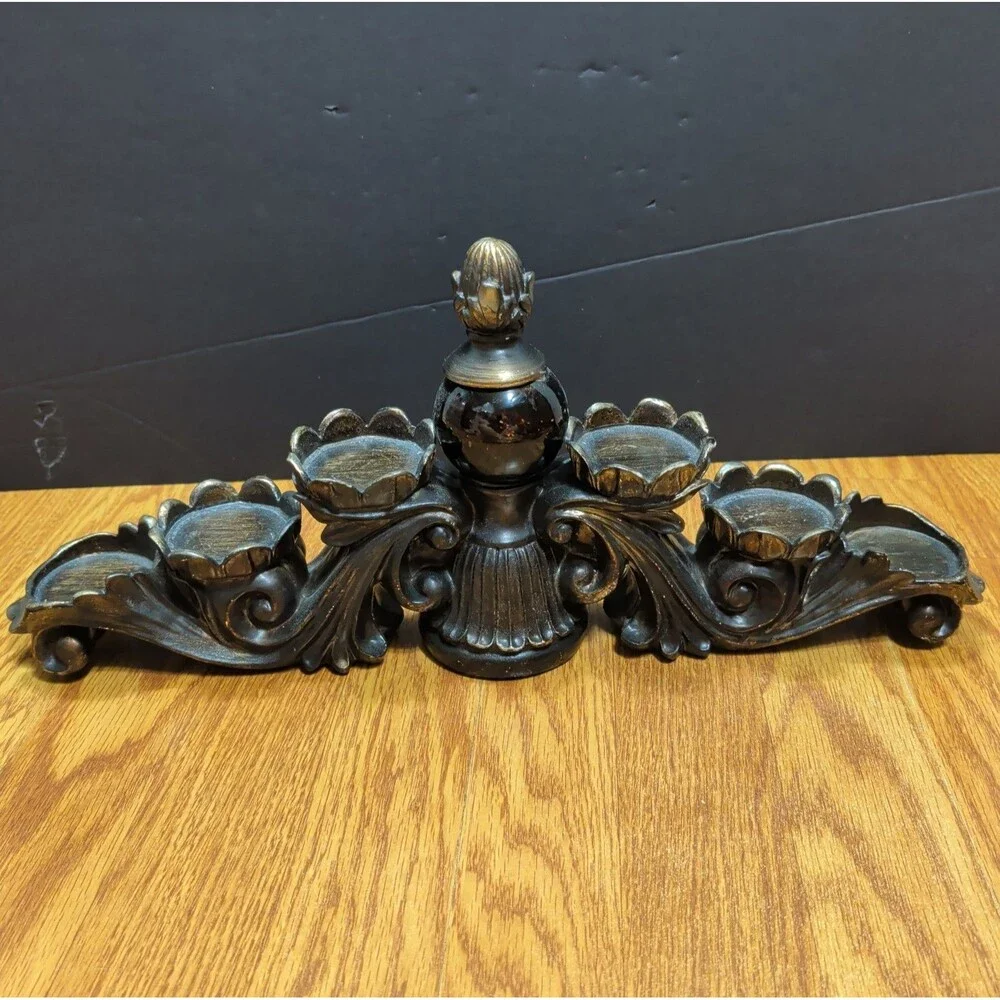 Vintage Faux Bronze Plastic 6 Votive Candle Holder Centerpiece Hollywood Regency